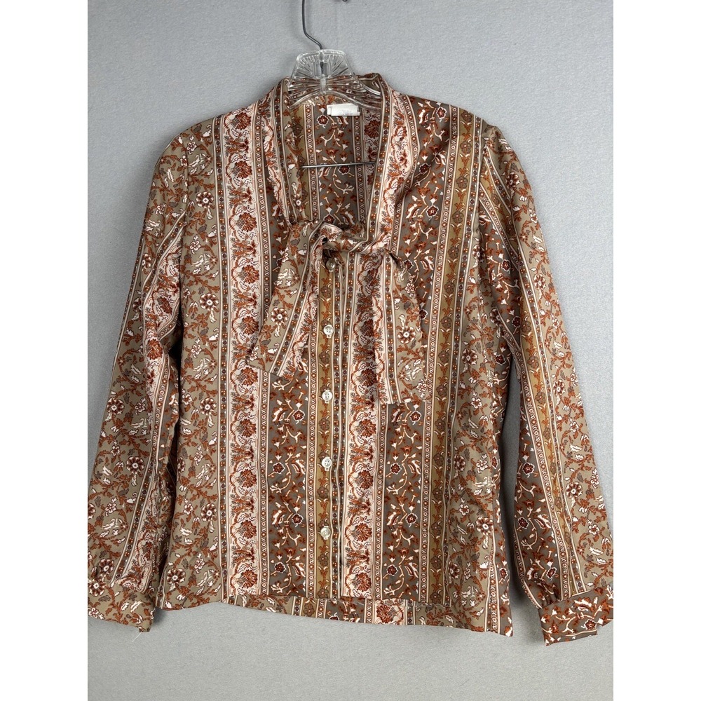Vintage Fresh Start Women's Blouse Small Office Floral Tie Front 2946